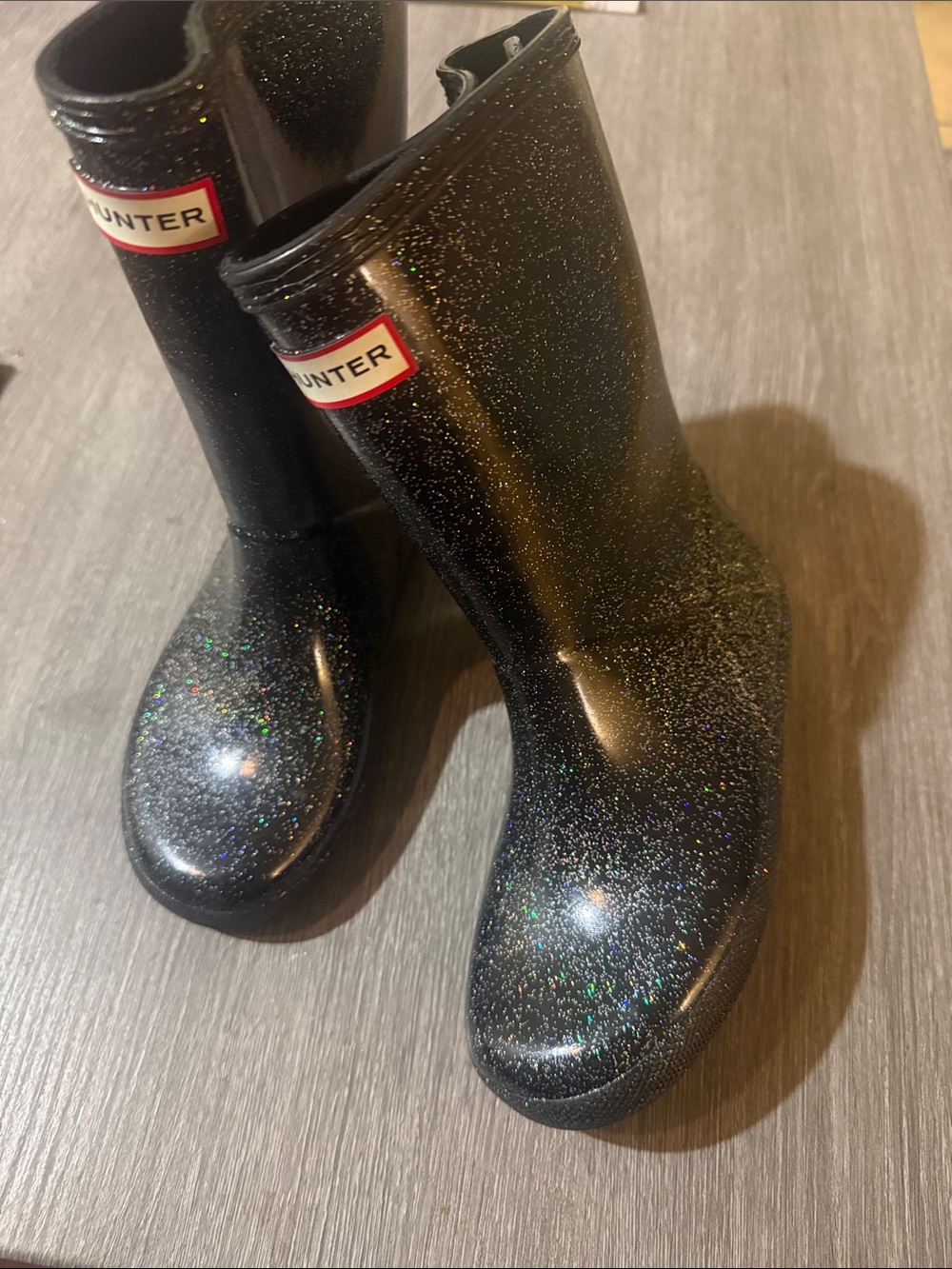 Hunter Black Glitter Mid-Calf Rain Boots